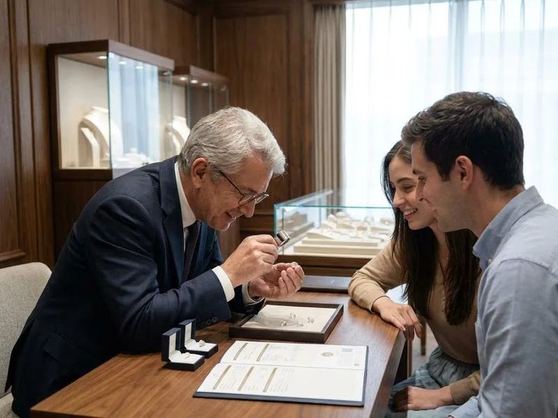 David consulting with Diagem clients about certified diamonds
