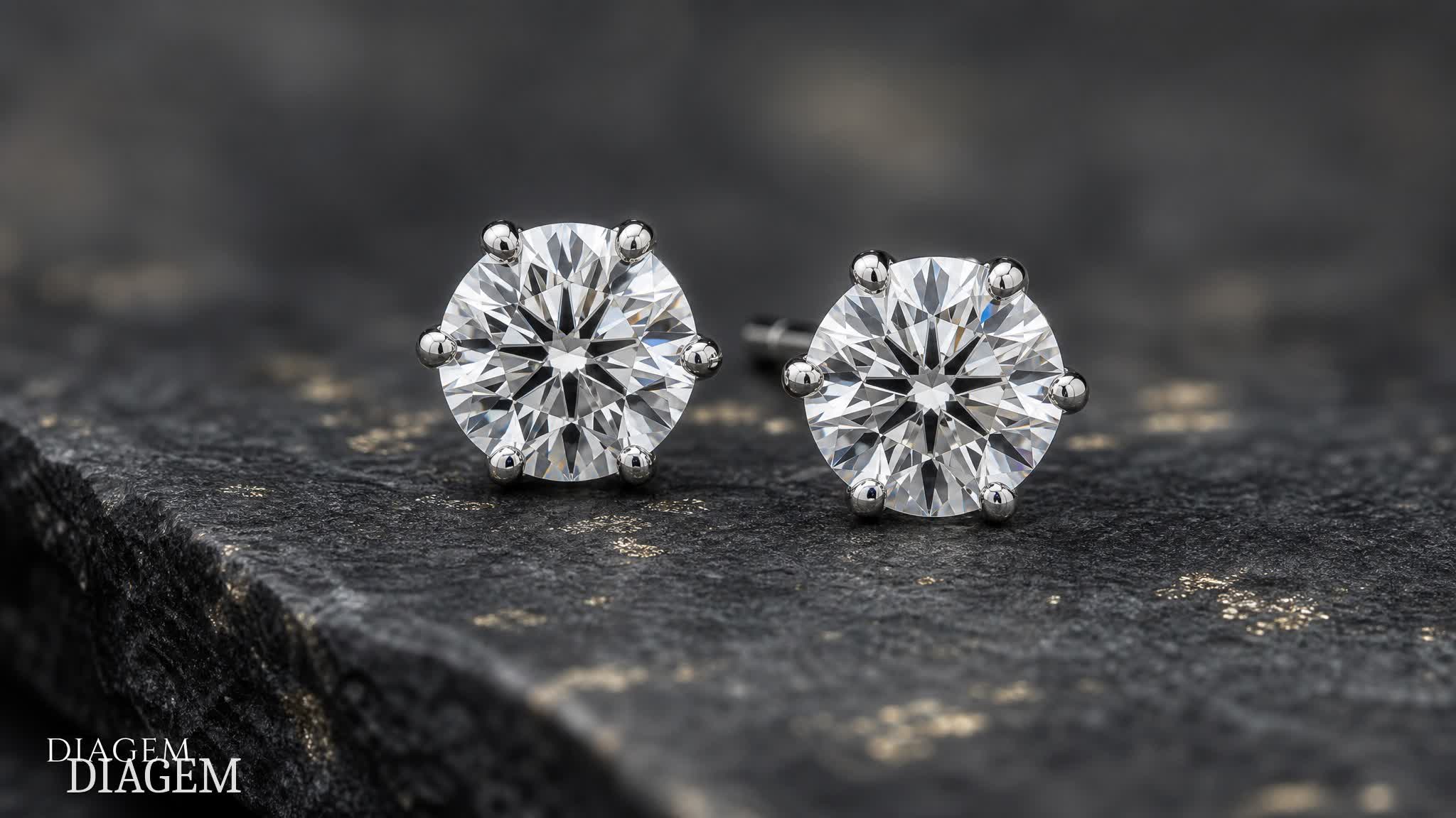 Certified diamond stud earrings set in white gold — Diagem Diamonds