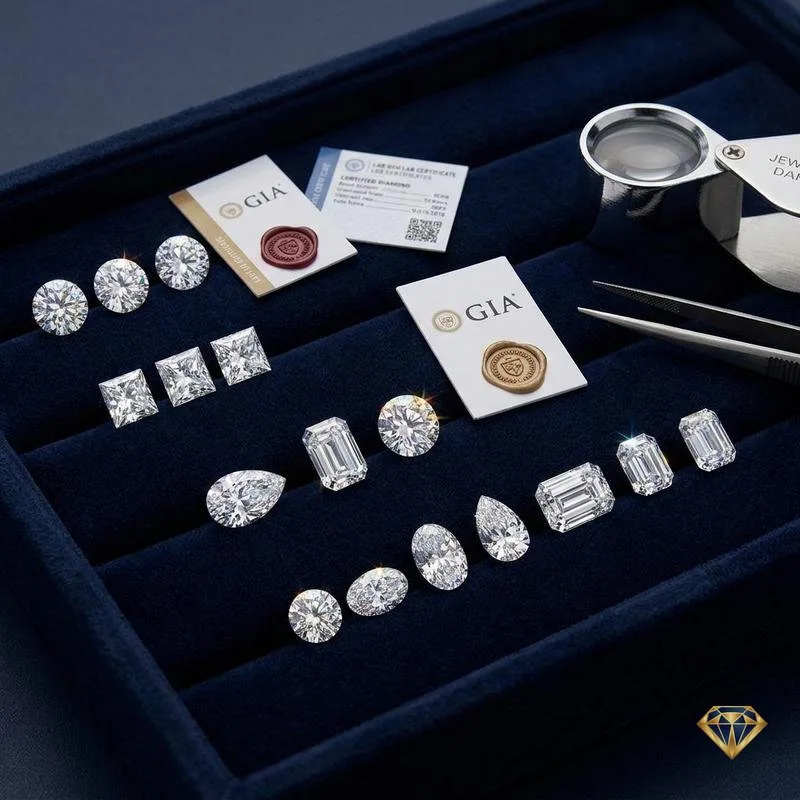 Loose GIA certified diamonds on inventory tray at Diagem Johannesburg