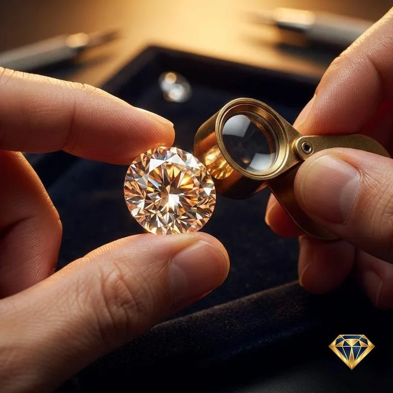 GIA certified diamond being inspected under loupe at Diagem