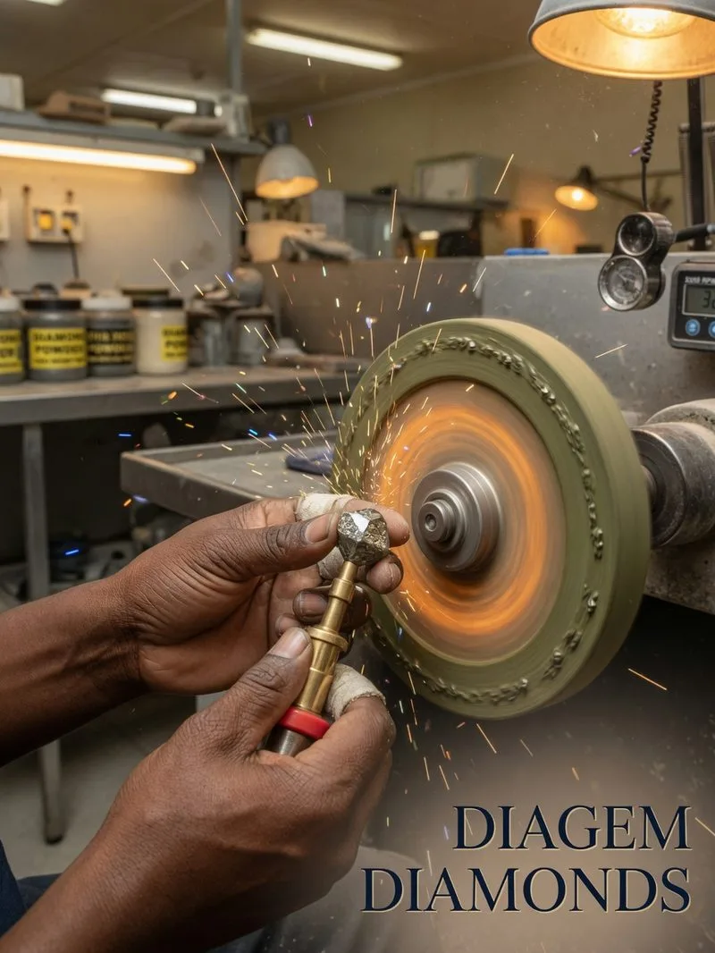 Diamond polisher and cutter at work in Diagem's workshop