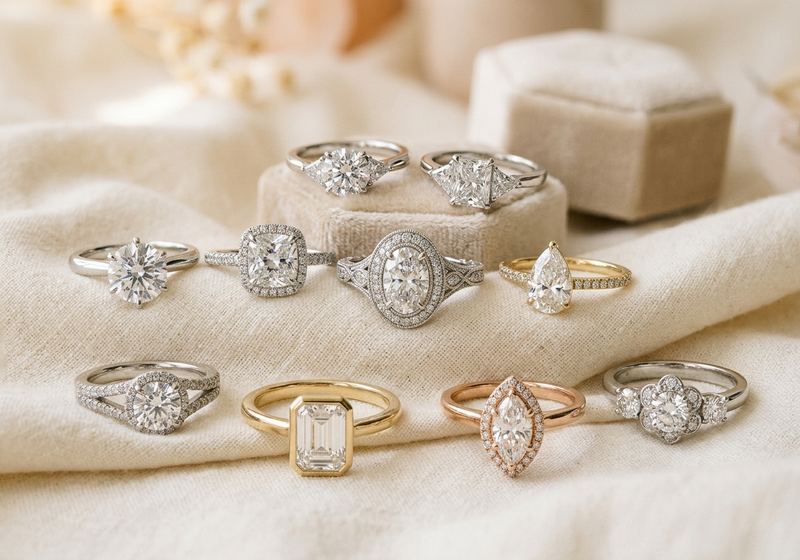 A bespoke diamond engagement ring resting on a dark cloth