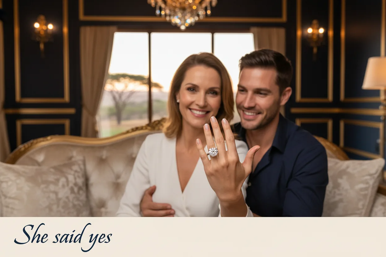 Happy couple after she said yes showing a diamond engagement ring in South Africa